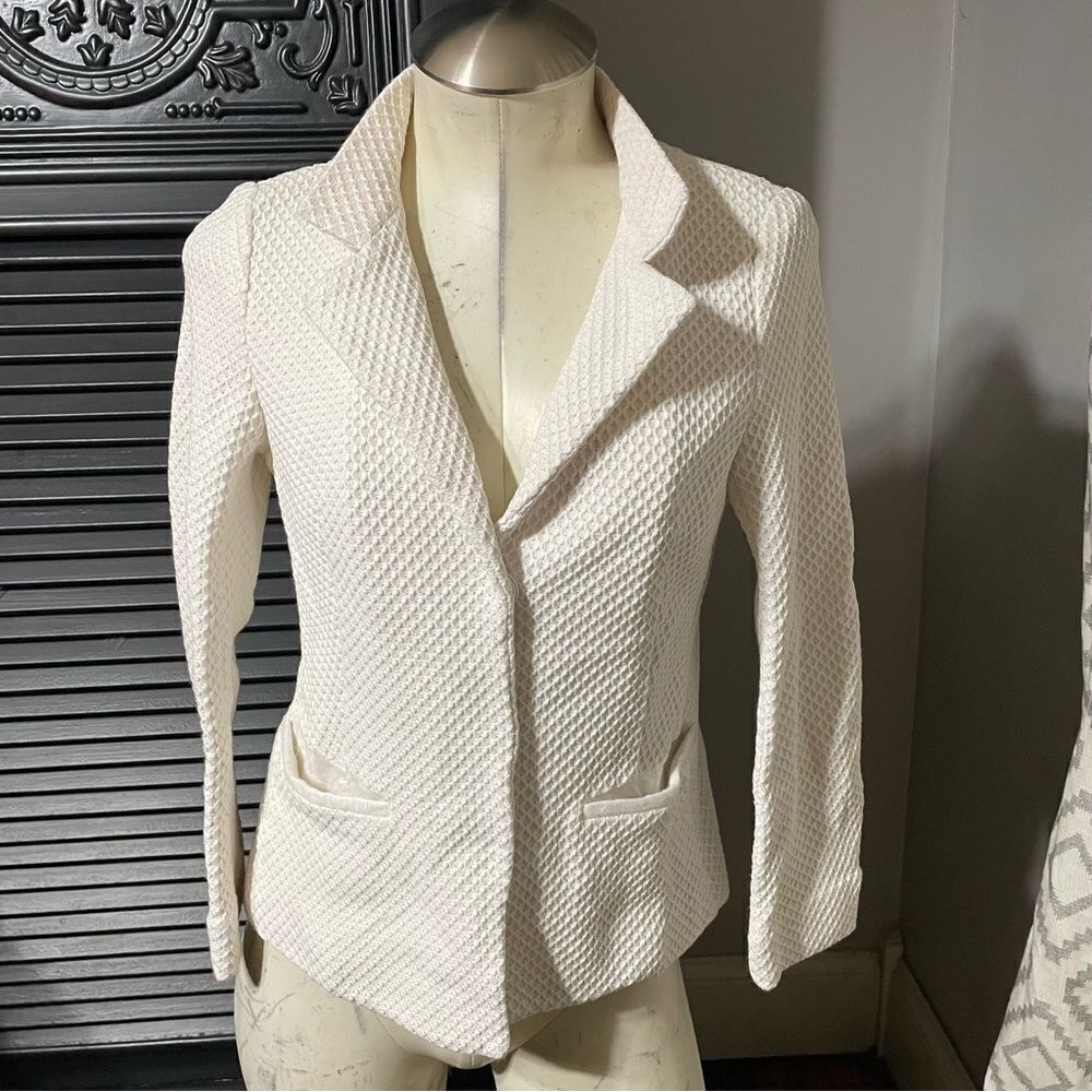 ESCADA SPORT Vintage White Waffle Knit Fitted Blazer Jacket Stand Up Collar XS - Picture 2 of 10